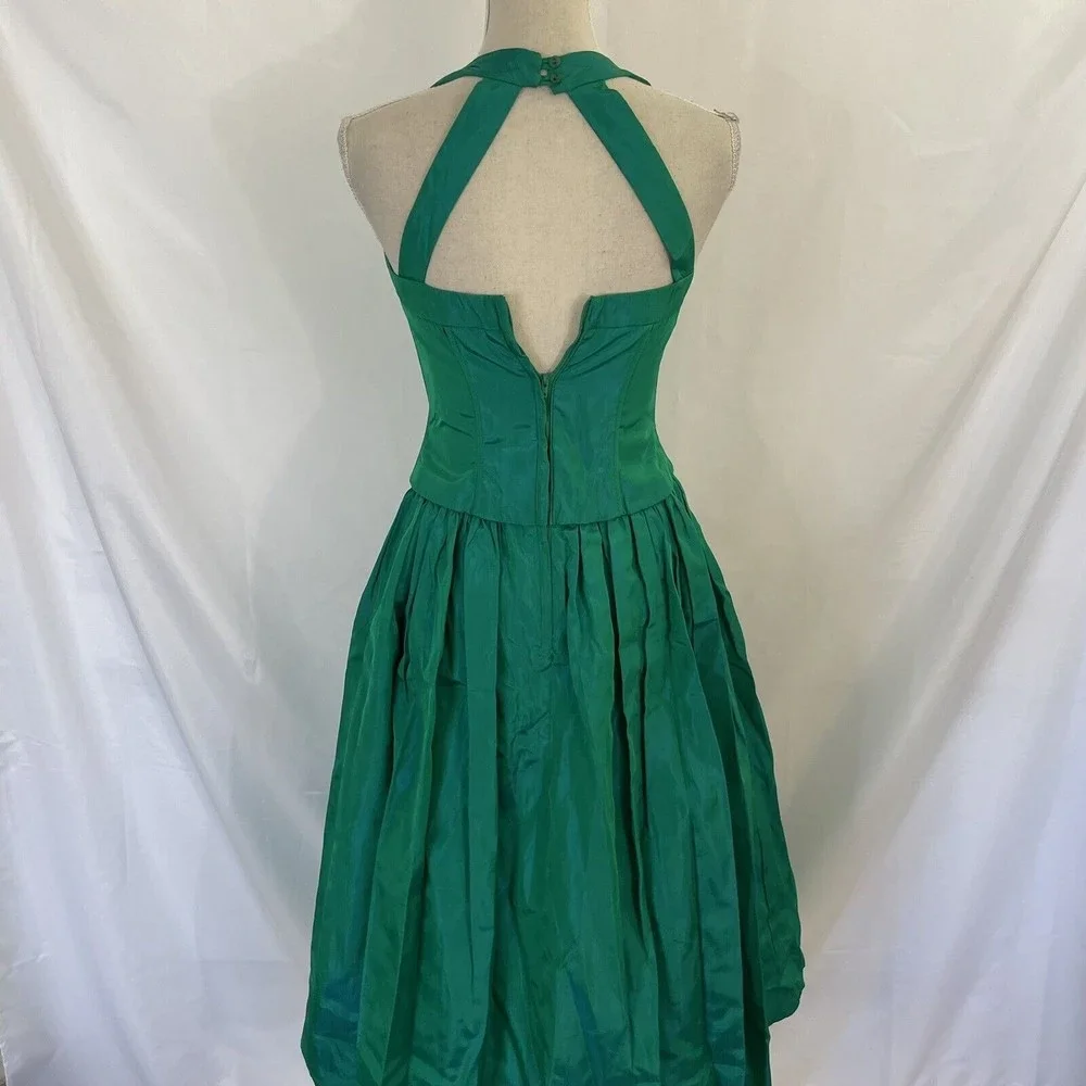 VTG jessica mcclintock Metallic Green gunne sax dress Corset Midi dress Sz 3/4 - Picture 6 of 8